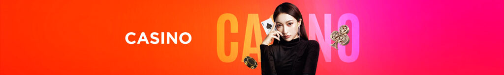 MWIN8 Casino banner featuring a stylish woman holding a playing card with casino symbols.