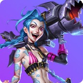 MWIN8 esports banner featuring a dynamic female character with blue hair holding a rocket launcher, symbolizing competitive online gaming action.