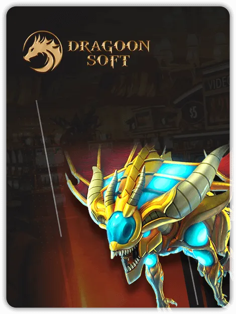 MWIN8 Dragoon Soft fishing game banner featuring a futuristic golden-blue armored sea creature.