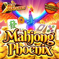 MWIN8 Mahjong Phoenix slot game featuring a radiant phoenix rising above golden mahjong tiles with a glowing backdrop.
