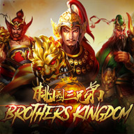 MWIN8 Three Brothers Kingdom slot game featuring legendary Chinese warriors with fierce expressions and ornate golden armor.