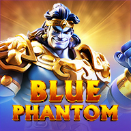 MWIN8 Blue Phantom slot game featuring a powerful blue warrior in golden armor with a mystical fantasy theme.