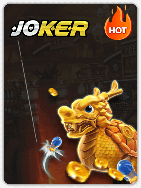 MWIN8 Joker Fishing game banner featuring a golden dragon shooting coins and fireballs.