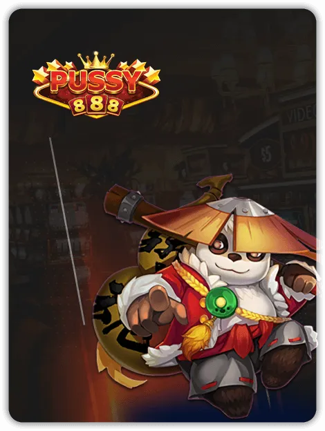 MWIN8 Fishing Pussy 888 banner featuring a panda warrior in a traditional hat and red robe, ready for underwater adventure.
